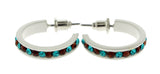 White & Multi Colored Metal Crystal-Hoop-Earrings With Crystal Accents #507
