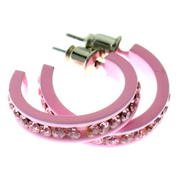 Pink Metal Crystal-Hoop-Earrings With Crystal Accents #508