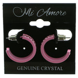 Pink Metal Crystal-Hoop-Earrings With Crystal Accents #508