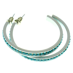 White & Blue Colored Metal Crystal-Hoop-Earrings With Crystal Accents #509