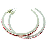 White & Red Colored Metal Crystal-Hoop-Earrings With Crystal Accents #510