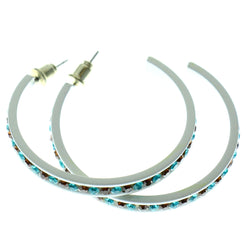 White & Multi Colored Metal Crystal-Hoop-Earrings With Crystal Accents #511