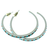 White & Multi Colored Metal Crystal-Hoop-Earrings With Crystal Accents #511