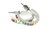 White & Multi Colored Metal Crystal-Hoop-Earrings With Crystal Accents #512