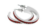 White & Red Colored Metal Crystal-Hoop-Earrings With Crystal Accents #513
