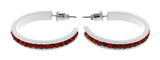 White & Red Colored Metal Crystal-Hoop-Earrings With Crystal Accents #513