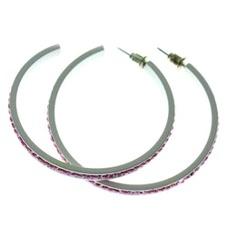 White & Pink Colored Metal Crystal-Hoop-Earrings With Crystal Accents #515