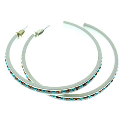 White & Multi Colored Metal Crystal-Hoop-Earrings With Crystal Accents #516