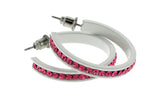 White & Pink Colored Metal Crystal-Hoop-Earrings With Crystal Accents #519