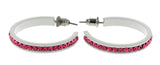 White & Pink Colored Metal Crystal-Hoop-Earrings With Crystal Accents #519