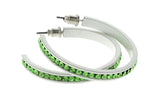 White & Green Colored Metal Crystal-Hoop-Earrings With Crystal Accents #520