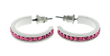 White & Pink Colored Metal Crystal-Hoop-Earrings With Crystal Accents #521