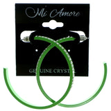 Green & Clear Colored Metal Crystal-Hoop-Earrings With Crystal Accents #332