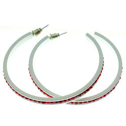 White & Red Colored Metal Crystal-Hoop-Earrings With Crystal Accents #522