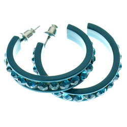 Blue Metal Crystal-Hoop-Earrings With Crystal Accents #523