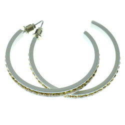 White & Yellow Colored Metal Crystal-Hoop-Earrings With Crystal Accents #524