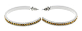 White & Yellow Colored Metal Crystal-Hoop-Earrings With Crystal Accents #524