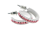White & Pink Colored Metal Crystal-Hoop-Earrings With Crystal Accents #525