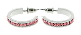 White & Pink Colored Metal Crystal-Hoop-Earrings With Crystal Accents #525