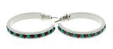 White & Multi Colored Metal Crystal-Hoop-Earrings With Crystal Accents #526