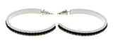 White & Black Colored Metal Crystal-Hoop-Earrings With Crystal Accents #527