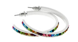 White & Multi Colored Metal Crystal-Hoop-Earrings With Crystal Accents #528
