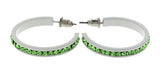 White & Green Colored Metal Crystal-Hoop-Earrings With Crystal Accents #529