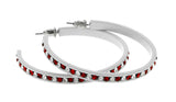 White & Red Colored Metal Crystal-Hoop-Earrings With Crystal Accents #531