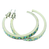 Silver-Tone & Multi Colored Metal Crystal-Hoop-Earrings With Crystal Accents #333