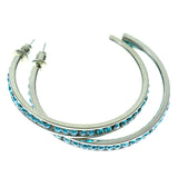 Silver-Tone & Blue Colored Metal Crystal-Hoop-Earrings With Crystal Accents #334