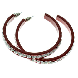 Red & Clear Colored Metal Crystal-Hoop-Earrings With Crystal Accents #335