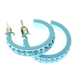 Blue Metal Crystal-Hoop-Earrings With Crystal Accents #336