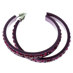 Purple Metal Crystal-Hoop-Earrings With Crystal Accents #337