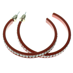 Red & Clear Colored Metal Crystal-Hoop-Earrings With Crystal Accents #338