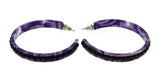 Purple & White Colored Metal Crystal-Hoop-Earrings With Crystal Accents #339