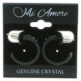 Black Metal Crystal-Hoop-Earrings With Crystal Accents #341