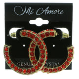 Gold-Tone & Red Colored Metal Crystal-Hoop-Earrings With Crystal Accents #342
