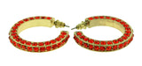 Gold-Tone & Red Colored Metal Crystal-Hoop-Earrings With Crystal Accents #342