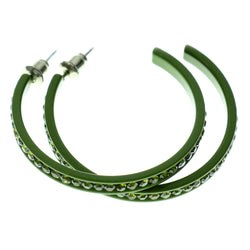 Green Metal Crystal-Hoop-Earrings With Crystal Accents #343