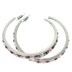Silver-Tone & Multi Colored Metal Crystal-Hoop-Earrings With Crystal Accents #345