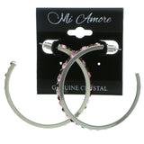 Silver-Tone & Multi Colored Metal Crystal-Hoop-Earrings With Crystal Accents #345