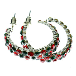 Silver-Tone & Multi Colored Metal Crystal-Hoop-Earrings With Crystal Accents #347