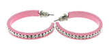 Pink & Clear Colored Metal Crystal-Hoop-Earrings With Crystal Accents #348