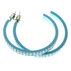 Blue & Clear Colored Metal Crystal-Hoop-Earrings With Crystal Accents #349
