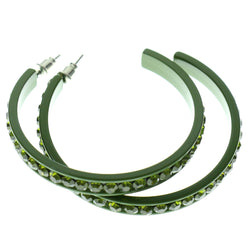 Green Metal Crystal-Hoop-Earrings With Crystal Accents #351