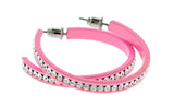 Pink & Clear Colored Metal Crystal-Hoop-Earrings With Crystal Accents #352
