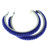 Silver-Tone & Blue Colored Metal Crystal-Hoop-Earrings With Crystal Accents #353