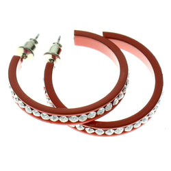 Red & Clear Colored Metal Crystal-Hoop-Earrings With Crystal Accents #359