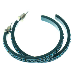 Blue Metal Crystal-Hoop-Earrings With Crystal Accents #361