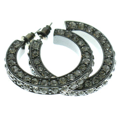 Gray & Clear Colored Metal Crystal-Hoop-Earrings With Crystal Accents #362